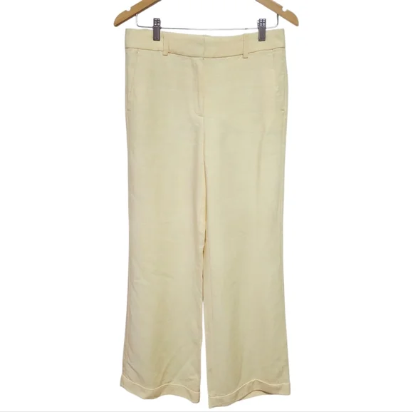 J Crew Cuffed Wide Leg Trouser Pants Luster Canvas Butter Yellow Size 8 - Picture 3 of 13
